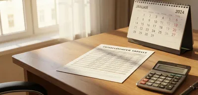 Hand neben einem geschlossenen Notizbuch am Fenster im Nachmittagslicht